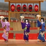 　「勢獅子」で芸者を演じる片岡市也（右、国立劇場提供）