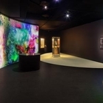 　ブルガリの代表作「コンバーチブル・ソートワール＝ブレスレット」（奥）を、中山晃子さんのインスタレーションと共に紹介＝東京・六本木（提供写真）