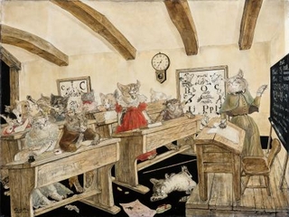 　藤田嗣治「猫の教室」（１９４９年　軽井沢安東美術館　（Ｃ）Ｆｏｎｄａｔｉｏｎ　Ｆｏｕｊｉｔａ／ＡＤＡＧＰ，Ｐａｒｉｓ＆ＪＡＳＰＡＲ，Ｔｏｋｙｏ，２０２５　Ｇ３９４２）（提供写真）