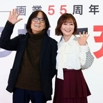 　イベントに登場したあだち充（左）と日高のり子＝東京都豊島区