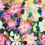 　大場多知子「蓮と翡翠」（２０２２年　アクリル、キャンバス）（提供写真）