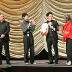 　ベルリン国際映画祭で「映画　えんとつ町のプペル　約束の時計台」の上映後に登壇した西野亮広（右から２人目）＝ベルリン（共同）
