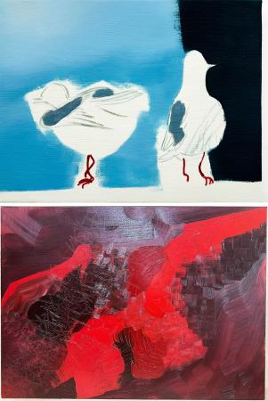 　長沢楓「ｕｎｔｉｔｌｅｄ」（２０２４年）（上）、松山梨子「Ｉｎｄｉｖｉｄｕａｌ　ｕｎｉｑｕｅｎｅｓｓ」（２０２１年）（提供写真）　