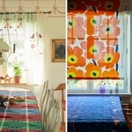 　テーブルクロス（作者不詳　１８９０）（左）と、プリント布「ウニッコ」（マイヤ・イソラ　１９６４　マリメッコ）（いずれもｐｈｏｔｏ：Ｋｅｎｔａｕｒｏｓ　Ｙａｓｕｎａｇａ）（提供写真）