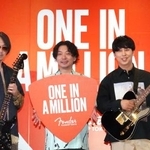　「Ｆｅｎｄｅｒ　Ｆｌａｇｓｈｉｐ　Ｔｏｋｙｏ」のイベントに登壇した（左から）「ラルク　アン　シエル」のＫｅｎ、お笑いコンビ「ニューヨーク」の嶋佐和也と屋敷裕政＝東京都渋谷区