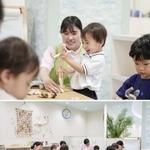 　「ポピンズナーサリースクールうみ」で保育士とおもちゃを使って遊ぶ子どもたち＝港区高輪（提供写真）