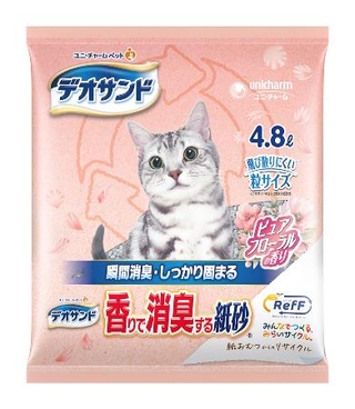 　ユニ・チャームの「デオサンド　香りで消臭する紙砂ＲｅｆＦ（リーフ）　ピュアフローラルの香り」