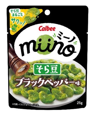 　カルビーの「ｍｉｉｎｏ（ミーノ）そら豆ブラックペッパー味」