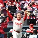 　「Ｃａｒｐ　Ｌｅｇｅｎｄ　Ｇａｍｅ」に参加した池谷公二郎さん＝２０２２年３月、マツダスタジアム
