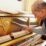 　ピアノを調律する酒出直人さん＝１４日、山形県天童市