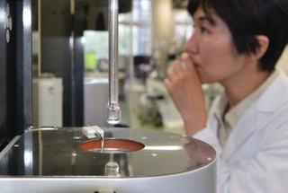 　ＣＯ２吸着材の耐久性を調べる地球環境産業技術研究機構の研究員＝６月、京都府木津川市