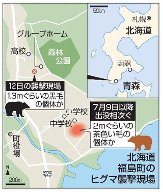 　北海道福島町のヒグマ襲撃現場