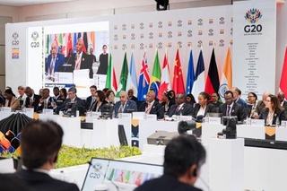 　Ｇ２０財務相・中央銀行総裁会議の会場＝１７日、南アフリカ東部ダーバン郊外（共同）