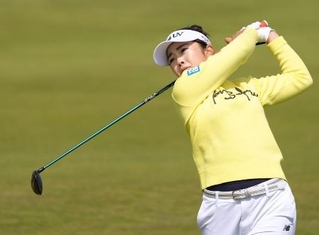 　ゴルフのＡＩＧ全英女子オープンを制した山下美夢有＝３日、英西部ウェールズのロイヤルポースコールＧＣ（共同）