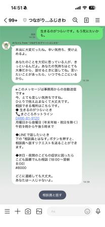 　神奈川県藤沢市のＡＩ相談サービスでのやりとりイメージ（つながりＡＩ株式会社提供）