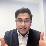 　オンラインでインタビューに応じるベダント・パテル氏（共同）