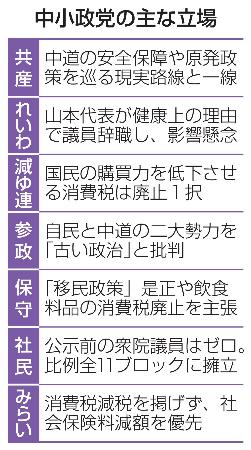 　中小政党の主な立場