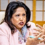 　インタビューに答える国連事務総長特別代表のプラミラ・パッテン氏