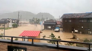 　２０２４年９月２１日、鈴屋川の氾濫で浸水した石川県輪島市町野町（広瀬弘一さん提供）