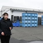 石巻魚市場前の漁港で話す阿部美保さん＝２月２６日、石巻市