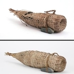 　岩手県陸前高田市が修復を依頼した漁具「ハムドウ」。上は修復前（元興寺文化財研究所提供）