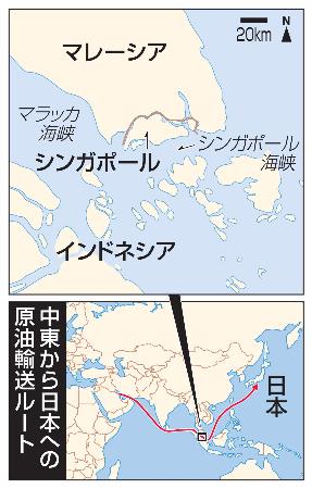 　シンガポール、インドネシア、シンガポール海峡、マラッカ海峡、中東から日本への原油輸送ルート