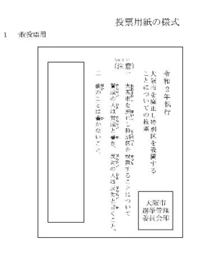 　２０２０年の「大阪都構想」住民投票で、「大阪市を廃止」と記載された投票用紙