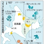 　コスメに使われる素材の主な産地