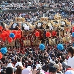 「灘のけんか祭り」の屋台練りを見つめる大勢の見物客＝姫路市白浜町