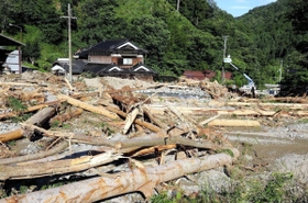 土砂や流木などが集落を覆い、農作物にも被害が及んだ＝宍粟市内