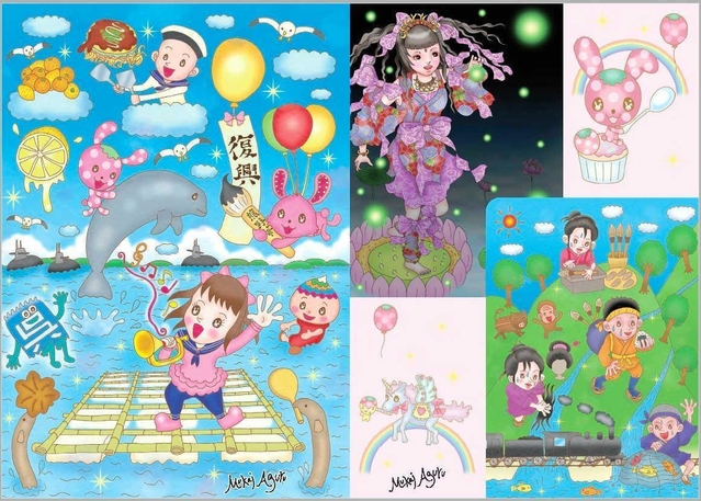 アートブックに収録された作品。明るいタッチで被災地の日常を描いたものも