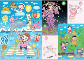 アートブックに収録された作品。明るいタッチで被災地の日常を描いたものも
