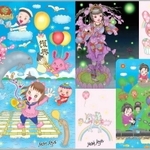 アートブックに収録された作品。明るいタッチで被災地の日常を描いたものも