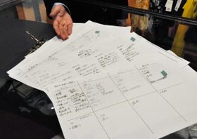 接客の反省点や改善点、「お褒めの言葉」などをとじたファイル。「後輩の指導にも役立てたい」＝姫路市大津区大津町２