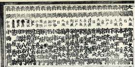 １８６３年に日本全国の長者をランク付けした「大日本持丸長者鑑」。右端の最高位に加島屋久右衛門の名前が見える。上位には大坂商人が並ぶが、現在は多くがビジネスの一線から退いている（大阪商工会議所蔵）