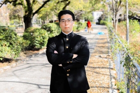 関西学院大応援団総部の増田裕太さん＝西宮市上ケ原一番町、関西学院大