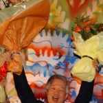 姫路市長当選が決まった瞬間の筆者＝２００３年４月２７日、姫路市内