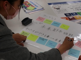 実現させたいアイデアを模造紙にまとめていく