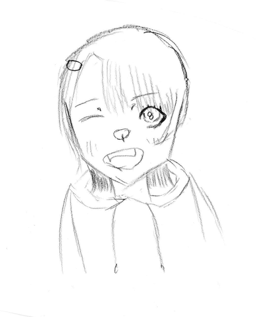 ヨルさん＝13歳・中学１年、好きなことはおしゃれをすること（似顔絵の作者は自分）
