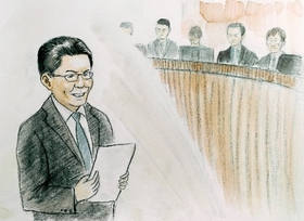 洲本５人刺殺事件の初公判に臨む平野達彦被告