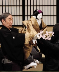 人形を操る吉田和生さん＝２０１６年４月、大阪市中央区（国立文楽劇場提供）