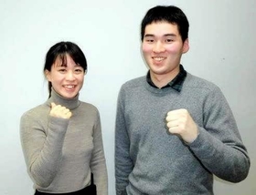 熊本城マラソンに震災交流ランナーとして出場する（左から）平野舞さん、原一貴さん（神戸マラソン実行委員会提供）