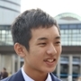 スタート時に披露した合唱曲の手応えを話す仙台市立長町中２年の中村晃舵君＝神戸市中央区