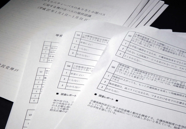大野一・神戸市議が窓口となり委託したアンケートの結果。調査の必要性が問われる内容が並んでいた