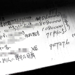 会派関係者が記録していたとみられる“裏帳簿”のコピー。架空委託に関与した業者名も書き込まれている（画像の一部を加工しています）