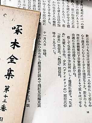 玉置の絵を鑑賞したことを記した、啄木の明治３５年１１月７日の日記（「啄木全集」第１３巻）