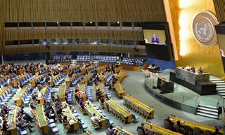 ＮＰＴ再検討会議の最終日の会合＝５月、アメリカ・ニューヨークの国連本部