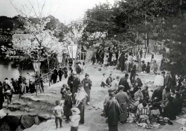 花見客でにぎわう当時の丸山遊園地の様子（神戸アーカイブ写真館提供）