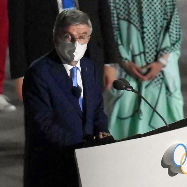 開会式であいさつするバッハ会長＝国立競技場（2021年7月23日）