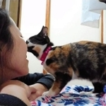 田中美紗さんと保護猫のチロ（田中さん提供）